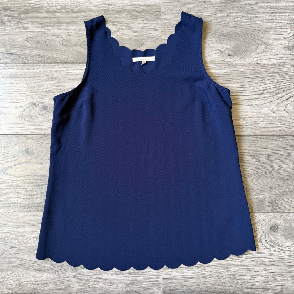 41‎ Hawthorn Navy Blue Scalloped Chevron Textured Sleeveless Blouse Tank Top M